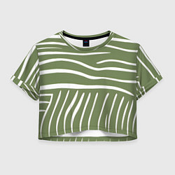 Футболка 3D укороченная женская Полоски зеленой зебры, цвет: 3D-принт