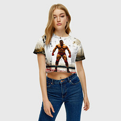 Футболка 3D укороченная женская Реслер на белом, цвет: 3D-принт — фото 2