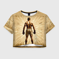 Футболка 3D укороченная женская Боксер на бежевом, цвет: 3D-принт