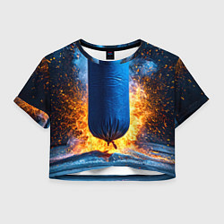 Футболка 3D укороченная женская Синяя боксерская груша в огне, цвет: 3D-принт