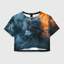Футболка 3D укороченная женская Волк в короне в огне, цвет: 3D-принт
