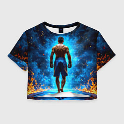 Футболка 3D укороченная женская Кикбоксер в огне, цвет: 3D-принт