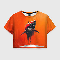 Футболка 3D укороченная женская Кибернетическая акула, цвет: 3D-принт