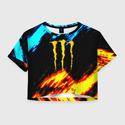 Футболка 3D укороченная женская Monster energy текстура огненная, цвет: 3D-принт