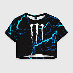 Футболка 3D укороченная женская Monster energy неоновые молнии, цвет: 3D-принт