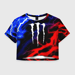Футболка 3D укороченная женская Monster energy молнии неон, цвет: 3D-принт