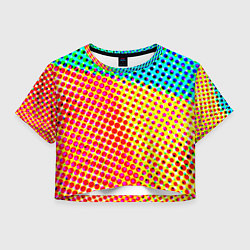 Футболка 3D укороченная женская Яркий разноцветный паттерн в горошек, цвет: 3D-принт