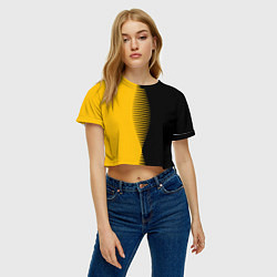 Футболка 3D укороченная женская Чёрно-жёлтый пополам с переходом, цвет: 3D-принт — фото 2