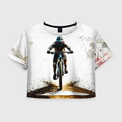 Футболка 3D укороченная женская Горный велосипед на белом, цвет: 3D-принт