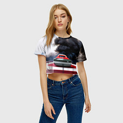 Футболка 3D укороченная женская Камень для кёрлинга в черном дыму, цвет: 3D-принт — фото 2