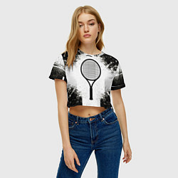 Футболка 3D укороченная женская Теннисная ракетка в черно-белом, цвет: 3D-принт — фото 2