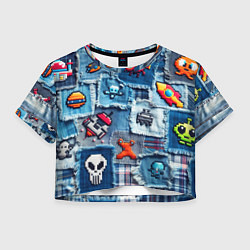 Футболка 3D укороченная женская Пиксельный космос, цвет: 3D-принт