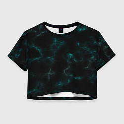 Футболка 3D укороченная женская Color black turquoise, цвет: 3D-принт