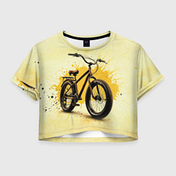 Футболка 3D укороченная женская Фэтбайк на бежевом, цвет: 3D-принт