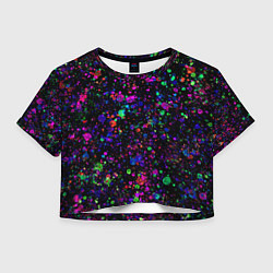 Футболка 3D укороченная женская Чёрный с разноцветными брызгами, цвет: 3D-принт