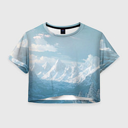 Футболка 3D укороченная женская Снежный горный хребет светло-голубой, цвет: 3D-принт