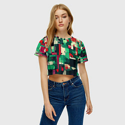 Футболка 3D укороченная женская Абстракция красно-зелёный геометричный, цвет: 3D-принт — фото 2