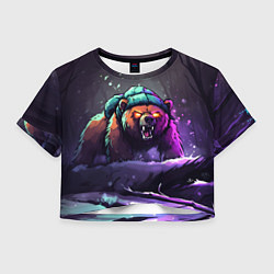 Футболка 3D укороченная женская Злой русский медведь в лесу, цвет: 3D-принт