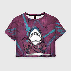 Футболка 3D укороченная женская Акула в капюшоне, цвет: 3D-принт