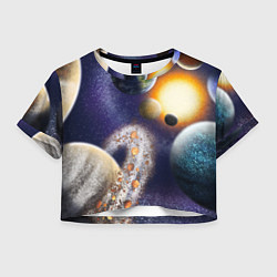 Футболка 3D укороченная женская Парад планет, цвет: 3D-принт