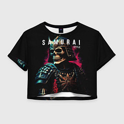 Футболка 3D укороченная женская Самурай с маской черепа, цвет: 3D-принт