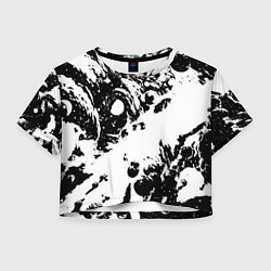 Футболка 3D укороченная женская Белый с чёрной абстракцией, цвет: 3D-принт