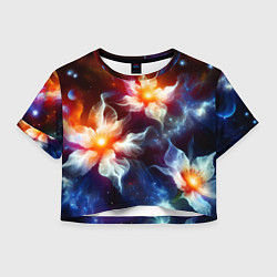 Футболка 3D укороченная женская Космические лилии, цвет: 3D-принт