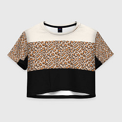 Футболка 3D укороченная женская Леопардовый паттерн с черной и бежевой полосой, цвет: 3D-принт