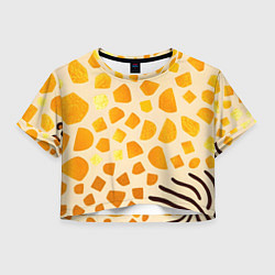 Футболка 3D укороченная женская Золотистые пятна жирафа, цвет: 3D-принт