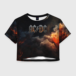 Футболка 3D укороченная женская ACDC металлический лого, цвет: 3D-принт