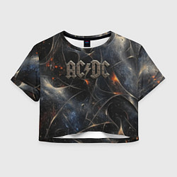 Футболка 3D укороченная женская ACDC лого из металла, цвет: 3D-принт
