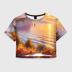 Футболка 3D укороченная женская Рассветный залив, цвет: 3D-принт