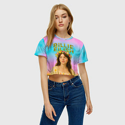 Футболка 3D укороченная женская Билли Айлиш с цветочным венком на голове, цвет: 3D-принт — фото 2