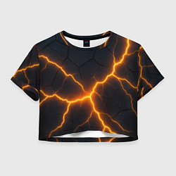 Футболка 3D укороченная женская Молнии и черные плиты, цвет: 3D-принт