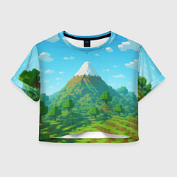 Футболка 3D укороченная женская Пейзаж Minecraft с горой со снежной шапкой, цвет: 3D-принт