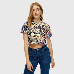Футболка 3D укороченная женская Цветочный светло-коричневый с листьями, цвет: 3D-принт — фото 2