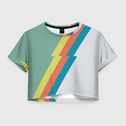 Футболка 3D укороченная женская Рок молния Боуи весенняя палитра, цвет: 3D-принт