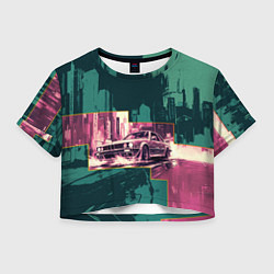 Футболка 3D укороченная женская Дрифтующий спорткар, цвет: 3D-принт