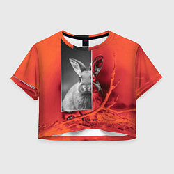 Футболка 3D укороченная женская Хмурый кролик, цвет: 3D-принт