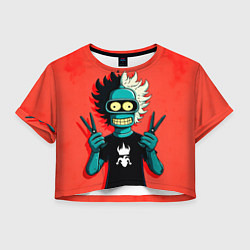 Футболка 3D укороченная женская Бендер в образе рокера и парикмахера, цвет: 3D-принт
