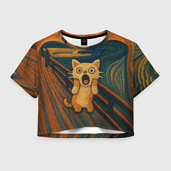 Футболка 3D укороченная женская Котик Крик - вязаный нейроарт, цвет: 3D-принт