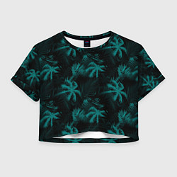 Футболка 3D укороченная женская Palm light blue dark, цвет: 3D-принт