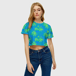 Футболка 3D укороченная женская Palm light green light blue, цвет: 3D-принт — фото 2