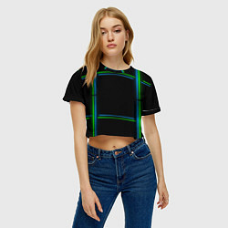 Футболка 3D укороченная женская Neon green light blue, цвет: 3D-принт — фото 2