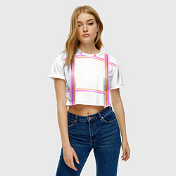 Футболка 3D укороченная женская Neon white orange pink, цвет: 3D-принт — фото 2