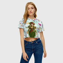 Футболка 3D укороченная женская Леди Гага в платье из листьев и цветов, цвет: 3D-принт — фото 2