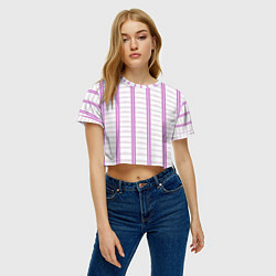 Футболка 3D укороченная женская Color white cage pink line, цвет: 3D-принт — фото 2