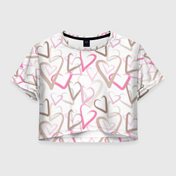 Футболка 3D укороченная женская Розовые сердца, цвет: 3D-принт