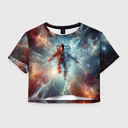 Футболка 3D укороченная женская Космонавт в космической туманности, цвет: 3D-принт