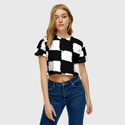 Футболка 3D укороченная женская Черные квадраты в виде шахматной доски, цвет: 3D-принт — фото 2